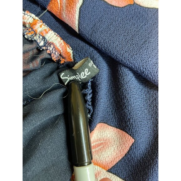 Simplee Halter Maxi Dress Y2K L Blue Floral Low VNeck Crisscross Back High Slit - Picture 3 of 7